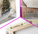 Christmas Barn Snow Sheep Canvas Print Christmas Farmhouse Decor Rustic Christmas Wall Art Framed Canvas Print Christmas Outdoor Decor