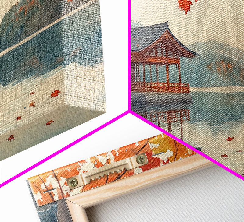 Autumn Japanese Lake House Canvas Print | Fall Wall Art Home Decor | Seasonal Fall Art | Gift Idea | 2024 Autumn Home Wall Art