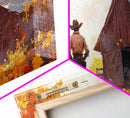 Cowboy and His Barn, Framed Canvas Print, Landscape Art Christmas Cowboy Holiday Art Wall Decor Seasonal