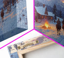 Cowboys and Log Cabin Winter Christmas Framed Canvas Print, Rustic Mountain Holiday Scene Art, Best Christmas Gift Idea, Winter Decor
