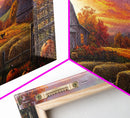 Cozy Barn at Sunset Framed Canvas Print, Fall Harvest Wall Art, Country Farmhouse Autumn Decor, Seasonal Gift Idea Best Fall Wall Art