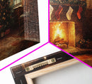 Vintage Christmas Living Room Framed Canvas Print with Fireplace and Stockings, Cozy Rustic Holiday Wall Art, Best Christmas Gift Idea