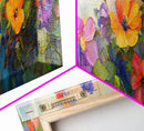 Wildflowers Field Framed Canvas Print Oil Painting, Long Horizontal Art, Vintage Spring Meadow Landscape, Panoramic Landscape Print