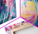 Rainbow Waves, Pink and Turquoise Ocean Waves Framed Canvas Print, Eclectic Kitsch Decor, Retro Farmhouse Wall Art