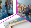 Muted Italian Fishing Village Painting Print, Boho Wall Art, Minimalist Style Panoramic Painting, Extra Large Oversized Wall Art, Home Decor / Gift Idea