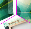 Jade Green Landscape Painting Print, Panoramic Lake Painting, Minimalist and Muted Home Decor, Emerald Green Landscape Art