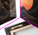 Art Deco Style Abstract Art, Orange Blood Moon Over Mountain Landscape, Retro Home Decor