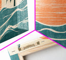 Japanese Wood Block Print Style Sunset and Palm Trees, Framed Canvas Print, Boho Style, Minimalist home Decor