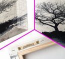 Black and White Charcoal Sketch Print of a Dead Tree, Framed Canvas Print, Wabi Sabi Art, Minimalist Wabi Sabi Home Decor