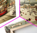 Vintage Christmas Trolley Painting Print, Framed Canvas Art, Christmas Village Wall Art