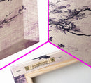 Wabi Sabi Floral Print Framed Canvas Art, Minimalist Home Decor, Purple trees with Crows, Purple Art, Boho Style Modern Art