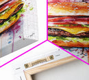 Hamburger Oil Painting Canvas Print Kitchen Wall Art Food Decor, Dining Room Burger Wall Decor, Restaurant Decor, Food Review Kitchen Art