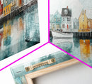 Panoramic Painting Print of Nantucket, Framed Canvas Print, Nantucket Painting, nautical seascape landscape painting, Nautical Decor