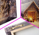 Nativity Scene Framed Canvas Print, Jesus in His Manger, Christmas Wall Art, Christmas Centerpiece Art, Nativity Oil Painting