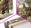 1950s Christmas Village Oil Painting on Canvas Print, Christmas home Decor, Christmas Painting, Christmas Wall Art