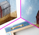 Old Building Farm In A Wheat Field, Framed Canvas Painting Print, Panoramic Rural Landscape Wall Art Rustic Barn Country Side Ready To Hang