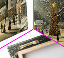 Festive Christmas Village Wall Art Framed Canvas Print, Festive Christmas Street Scene, Cozy Christmas Wall Art, Ready To Hang Xmas Decor