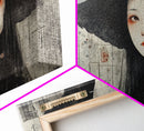 Wabi Sabi Japanese Witch Portrait - Framed Canvas Print - Wood Framed Art - Japanese Style Witchy Wall Art