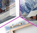 Winter Cabin Oil Painting Print - Rustic Farmhouse Decor - Modern Farmhouse - Cabin Decor - Rural America Oil Painting Print