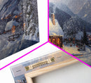 Christmas Mountain Village Oil Painting Print, Framed Canvas, Retro Christmas, Christmas Mountain Landscape Painting, Christmas Art