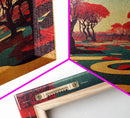 Psychedelic Crimson Red Cherry Blossom Trees, Ready To Hang Canvas Print, Framed Wall Art