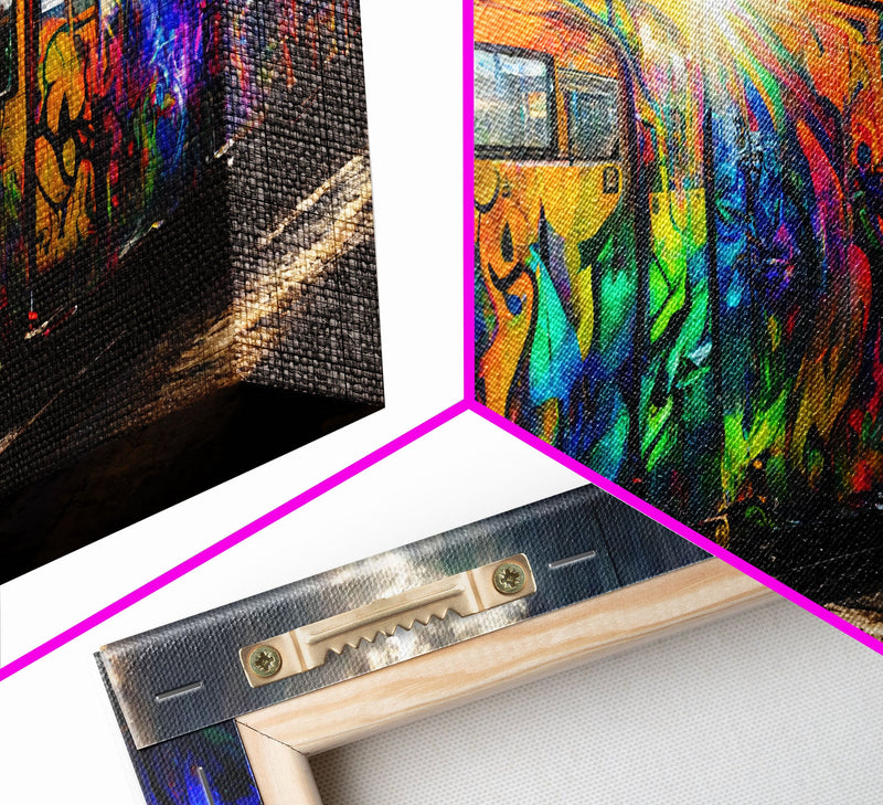 Box car graffiti art, wall decor, train box car, ready to hang canvas print wall art, rainbow train wall art