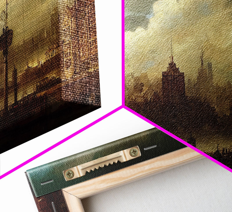 Victorian Steampunk Cityscape, Concept Art, Ready To Hang Canvas Print, Framed Wall Art