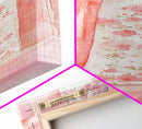 Curtain Reflection Canvas Print, soft floral vintage curtain painting with romantic pink tones, elegant tall skinny wall art for bedroom.