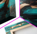Moody Woman Framed Canvas Print in Teal, Dark Romance Painting, Moody Art, Living Room Art, Gift Idea, Vertical Wall Art