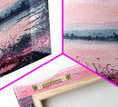 Moonlit Pink Forest Canvas Print, Moody Mountain Landscape Painting, Wildflower Rustic Vertical Wall Art, Cozy Living Room Decor