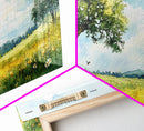 Sunny Meadow Elegance Canvas Print Featuring Oak Tree Art and Wildflower Painting Rustic Decor for Living Room Wall Art