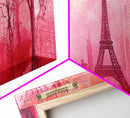 Eiffel Tower Painting Framed Canvas Print, Paris Pink Wall Art Romantic Decor, Horizontal Wall Art Living Room Rustic Gift Idea