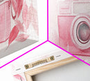 Retro Pink Camera Canvas Print | Whimsical Photography Wall Art | Light Pink Modern Decor | Unique Living Room Artwork | Gift Idea