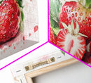 Strawberry Still Life Canvas Print - Bright Red Fruit Rustic Kitchen Art Food Review Artwork Light Pink Wall Art Rustic Decor