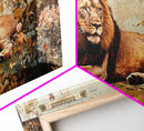 Regal Lion in Wildflowers Framed Canvas Print, Safari Wildlife Painting, African Rustic Wall Art, Boho Nature Decor, Animal Kingdom Art