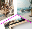 Tropical Beach Framed Canvas Print Coastal Landscape Art Nautical Decor Relaxing Living Room Wall Art Panoramic Seascape Painting