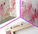Pink Musical Notes Canvas Print, Rustic Abstract Artwork for Living Room, Nostalgic Art Nouveau Style, Horizontal Wall Art Decor
