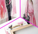 Fashion Illustration Wall Art, Framed Canvas Print, Light Pink and Black Modern Style, Above Sofa Artwork, Whimsical Statement Piece