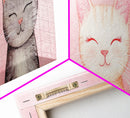 Framed Canvas Print of Whimsical Cat Portraits in Pink Shades Featuring Cute Wall Art for Pet Lovers’ Room or Playful Dorm Decor