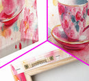 Pink Teacup Canvas Print Feminine Whimsical Kitchen Art Horizontal Pink Artwork Vintage Rustic Wall Art Living Room Framed Art