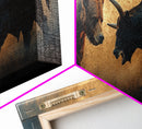 Intense Bull and Bear Framed Canvas Print - Moody Wildlife Painting, Rustic Wall Art, Industrial Style Living Room Decor, Gift Idea