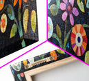 Mosaic Wall Art Wildflower Painting Framed Canvas Print, Botanical Print Horizontal Artwork, Whimsical Art Piece Above Sofa Decor