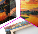Golden Sunset Golf Framed Canvas Print, Landscape Wall Art, Rustic Horizontal Decor, Living Room Painting, Gift Idea for Him