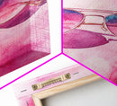 Stylish pink sunglasses painting featuring framed canvas print, pink wall art, boho art, above sofa art, modern living room decor