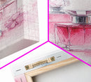 Elegant Pink Perfume Bottles Framed Canvas Print, Feminine Bathroom Art Light Pink Decor, Whimsical Gift Idea for Her Room