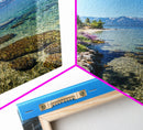 Lakeside Retreat Framed Canvas Print Coastal Landscape Art Nautical Wall Art Living Room Decor Lake Tahoe Art Rustic Decor Seascape Painting