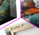 Blue Kingfisher Bird Canvas Print | Vibrant Nature Painting Wall Art | Wildlife Rustic Art Above Sofa | Whimsical Bird Original Artwork