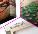 Peacock Canvas Print with Cherry Blossom Painting, Vibrant Oriental Art, Rustic Chinoiserie Wall Decor, Bold Statement Piece for Living Room