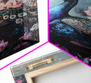 Graceful Peacock Floral Framed Canvas Print | Botanical Bird Art | Chinoiserie Wall Decor | Elegant Tropical Painting | Home Accent