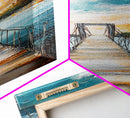 Bridge Over Water, rustic decor, wabi sabi art, boho art, tall skinny art, extra wide art, Framed Canvas Print, farmhouse art